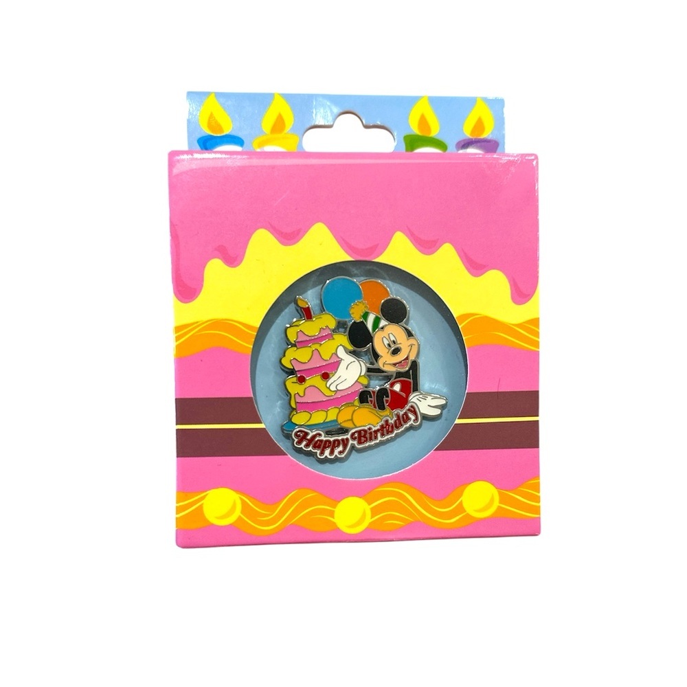 Disney Pin Happy Birthday Mickey Mouse Cake Gift Box Pink Parks Balloons - NEW